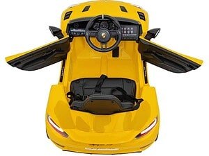 1. Mașinuță electrică pentru copii, model Porsche, culoare galbenă, siguranță și distracție.