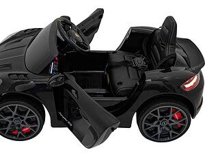 Mașină electrică pentru copii, model sport, culoare neagră, perfectă pentru joacă și distractie în curte.