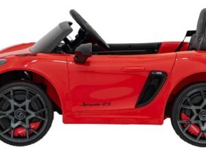 Mașină de jucărie electrică pentru copii, model sport roșu, distractiv și sigur pentru cei mici.
