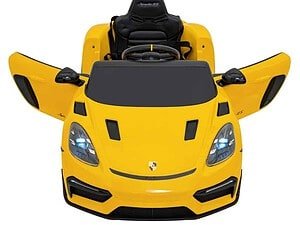 1. Mașinuță electrică galbenă pentru copii, simulare sport Porsche 911 Carrera.