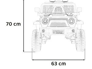 Mașină jucărie off-road pentru copii, dimensiuni 70x63 cm, ideală pentru joacă în curte sau interior.