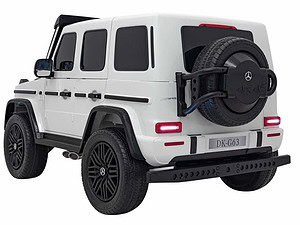 Mașină electrică pentru copii, un Mercedes G-Class alb, jucărie de exterior sigură și realistă.