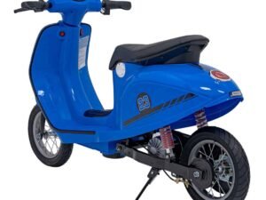 Blue electric toy motorcycle for kids, kids ride-on electric scooter, children's electric motorcycle model.