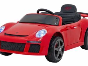 Mașină electrică pentru copii, model sport roșu, performanță și siguranță pentru joacă.