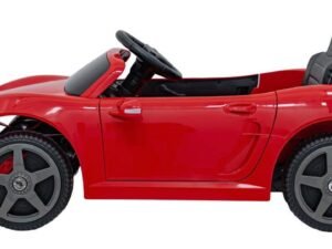 Mașină electrică pentru copii, model sport roșu, jucării moderne pentru cei mici.