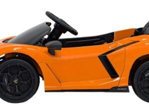 Mașină sport electrică pentru copii, culoare portocalie, model Lamborghini, jucărie pentru fete și băieți.