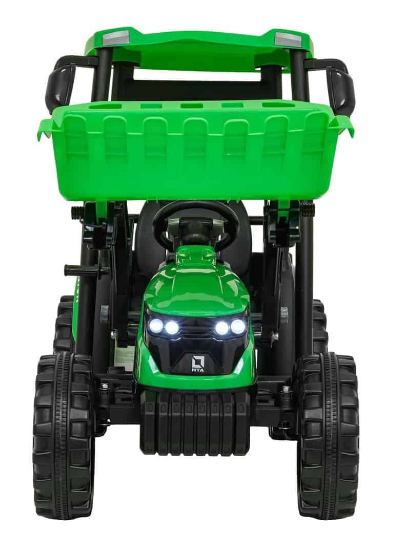 Mașină electrică pentru copii, tractor jucarie verde cu navigație realistă pentru joacă în exterior.