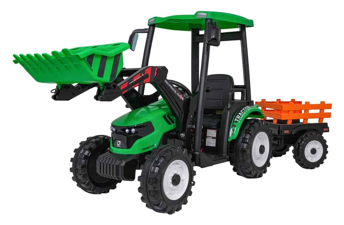 Jucarie tractor pentru copii cu remorcă și accesorii, perfect pentru jocuri în aer liber.