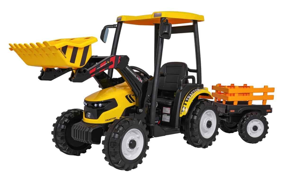 Jucarie tractor pentru copii cu remorcă și accesorii, ideală pentru joacă în aer liber.