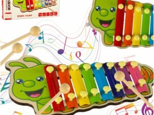 Dulcimer din lemn colorat pentru copii omidă - Cimpoi colorat din lemn în formă de gât de gâscă