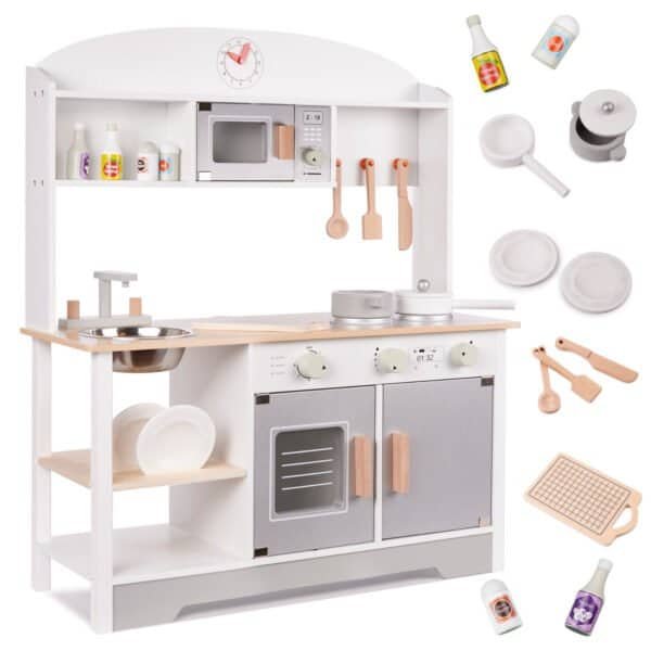 Bucătărie pentru copii din lemn MDF MODERN CLASSIC+ accesorii - Bucătărie modernă din lemn cu accesorii. Un vis devenit realitate pentru fiecare copil. În timp ce se joacă
