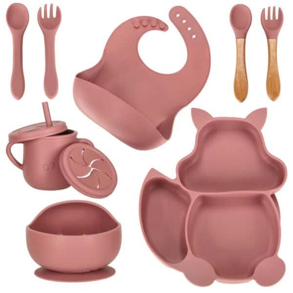 Veselă de vase pentru copii din silicon pentru copii veveriță roz închis - imagine 2