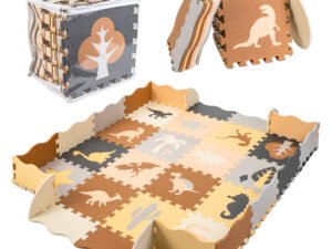 Covoraș de puzzle din spumă / playpen 36el. dinozauri 143cm x 143cm x1cm - Puzzle uriaș din spumă cu piese detașabile. Poate fi un covor de joacă sau un țarc de joacă. Spuma rezistentă la apă va facilita curățarea și izolarea de podeaua rece. Culorile interesante vor atrage atenția copilului dumneavoastră. Setul include 16 puzzle-uri și 20 de rame. Dimensiuni: 143x143x1cm.