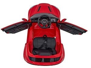 1. Mașinuță electrică pentru copii roșie, model sport, divertisment și distracție.