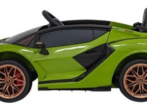 1. Masina jucarie pentru copii, model sportiv verde, realizată din materiale durabile.