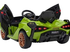 Mașină electrică pentru copii, model Lamborghini, culoare verde, jucărie pentru juniori, perfect pentru curte și joacă indoor.
