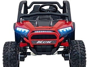 Mașinuță electrică pentru copii, model sport cu faruri LED, culoare roșie, sigur pentru joc în curte.