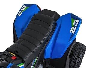 Scuter electric pentru copii cu design sportiv, culoare albastră și detalii de siguranță.