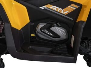 Jucarie de exterior pentru copii, casuta de joaca din plastic colorat galben si negru.