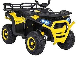 Jucarie electrica pentru copii, ATV stilat negru și galben, sigur pentru joaca în aer liber.