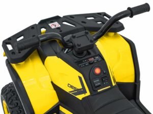 1. Mașină electrică pentru copii, model galben și negru, pentru aventuri sportive.