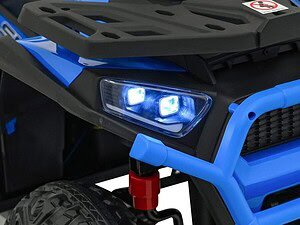 Lumină LED mașină electrică copii, jucărie pentru cei mici, din plastic durabil, în culoare albastră.