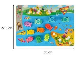 Colorate joc de pescuit pentru copii, cu pești flotanți și figuri amuzante, pentru distracție și dezvoltare abilități.