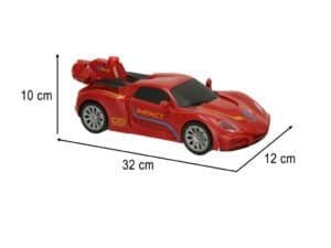 Mașinuță de jucărie pentru copii, design sportiv, lungime 32 cm, culoare roșie, ideală pentru joacă în interior și exterior.