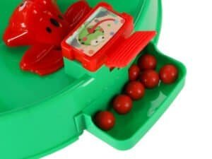 Colorful children's fishing game with wooden balls and magnetic fish for kids' entertainment.