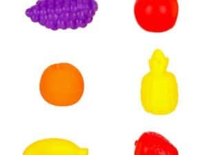 Colectie de jucării fructe din plastic pentru copii, ideale pentru joacă și educație.