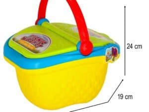 Jucărie de plajă sezlong coșulet de nisip pentru copii, culoare galbenă și verde, accesoriu de joacă outdoor.