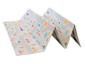 Jucărie paletă de joc pentru copii, decorată cu desene colorate de oraș și vehicule.