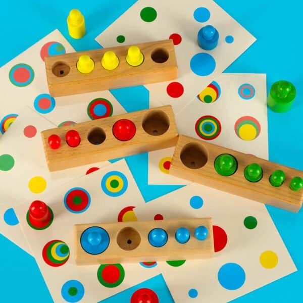 Montessori greutăți cilindrice din lemn Montessori colorate - imagine 8