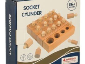 Jucarie educationala din lemn pentru copii, puzzle cu cilindri si siguranta, pentru dezvoltarea motricitatii fine.
