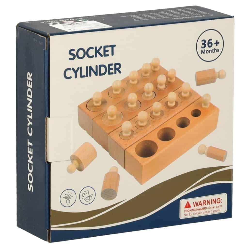 Jucarie educationala din lemn pentru copii, puzzle cu cilindri si siguranta, pentru dezvoltarea motricitatii fine.