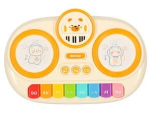 Jucărie muzicală pentru copii cu personaje simpatice și butoane colorate, ideală pentru dezvoltarea senzorială și distractivă.