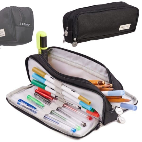 Cazul de creion școlar triplu sachet vanitatea caz 3in1 negru