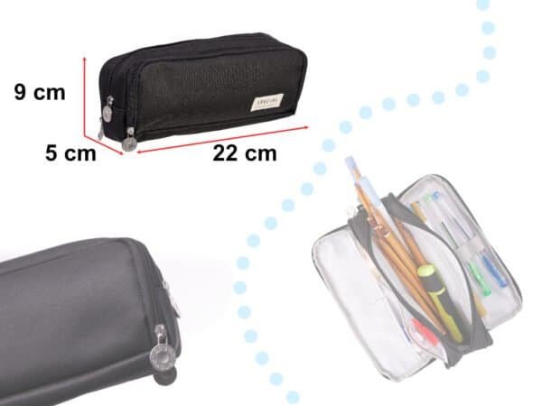 Cazul de creion școlar triplu sachet vanitatea caz 3in1 negru - imagine 3