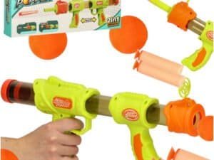 Пистолет cu bile din spumă pentru joacă sigură și distractivă copii, ideal pentru jocuri active și dezvoltare motrică.