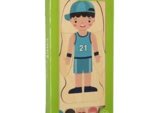 Joaca cu puzzle-uri din lemn pentru copii, personaje sportive, dezvoltare abilități cognitive, cadou ideal pentru copii.