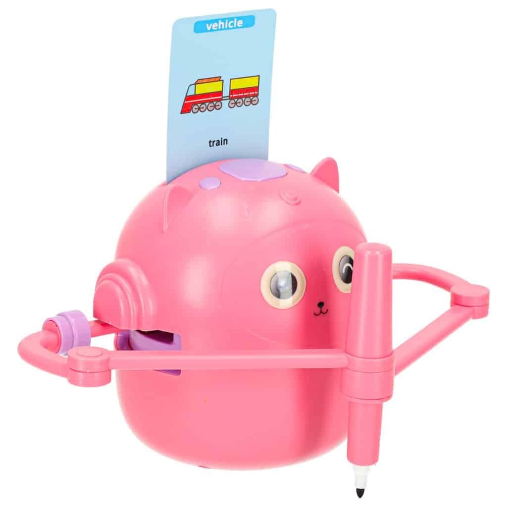 1. Jucarie plastic pentru copii formă de porcușor roz cu butoane și cartonaș.