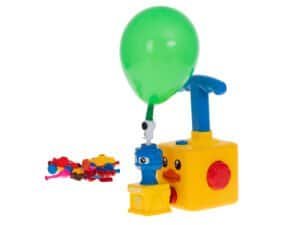 Colorful toy bubble machine with duck design and balloons, perfect for kids' playtime.