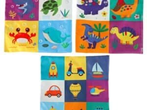 Colorate piese de puzzle cu animale și mijloace de transport, ideale pentru copii, de la Casuta Jucariilor.