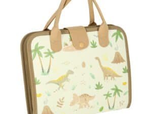 Arbore cu dinozauri și peisaj safari, geantă pentru jucării copii, design educativ și distractiv.