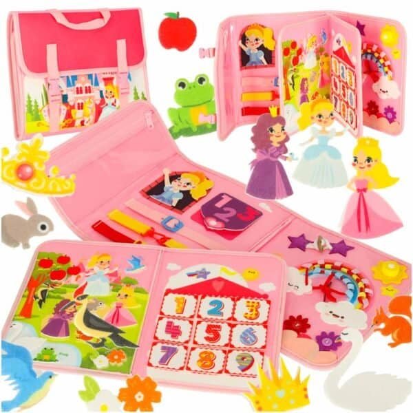 Sensorial senzorial montessori manipulativ bord caz rucsac roz