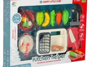 1. Set jucării bucătărie pentru copii, rol de bucătar, accesorii și produse pentru joacă creativă.