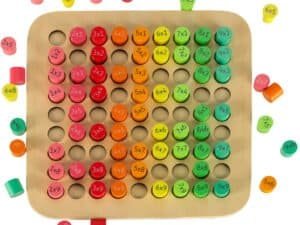 Jucarie educativa pentru copii, tabla de înmulțiri din lemn cu butoane colorate, dezvolta abilități cognitive.