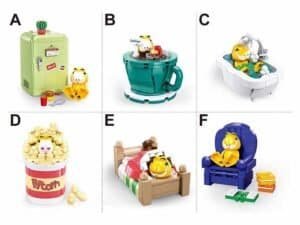 Garfield - Sluban - - Pachetul contine 6 cutii cu seturi de constructie in variante diferite care va permit sa va alaturati personajului preferat Garfield pe care il regasiti in situatiile preferate: in fotoliu sau pat