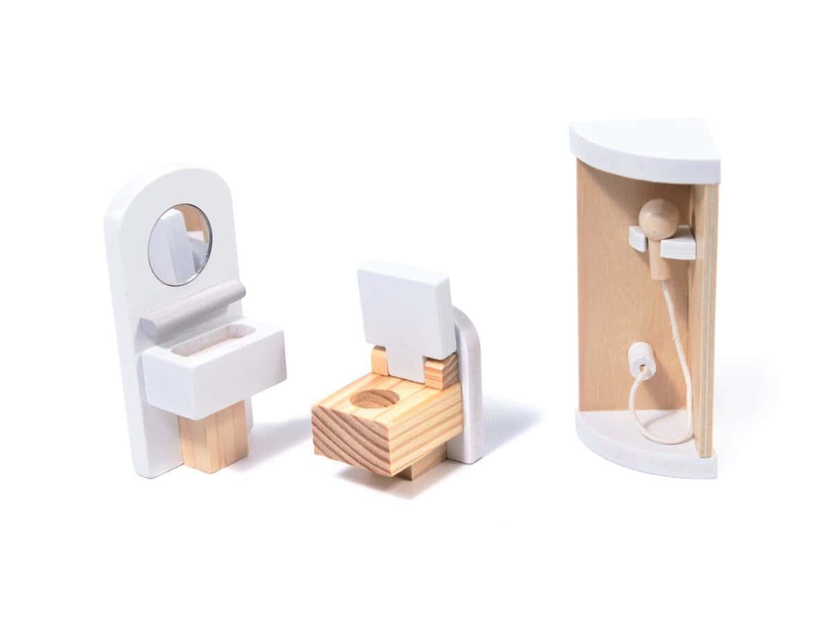 Jucării din lemn pentru baie, set mini duș și toaleta, cadou educațional pentru copii.
