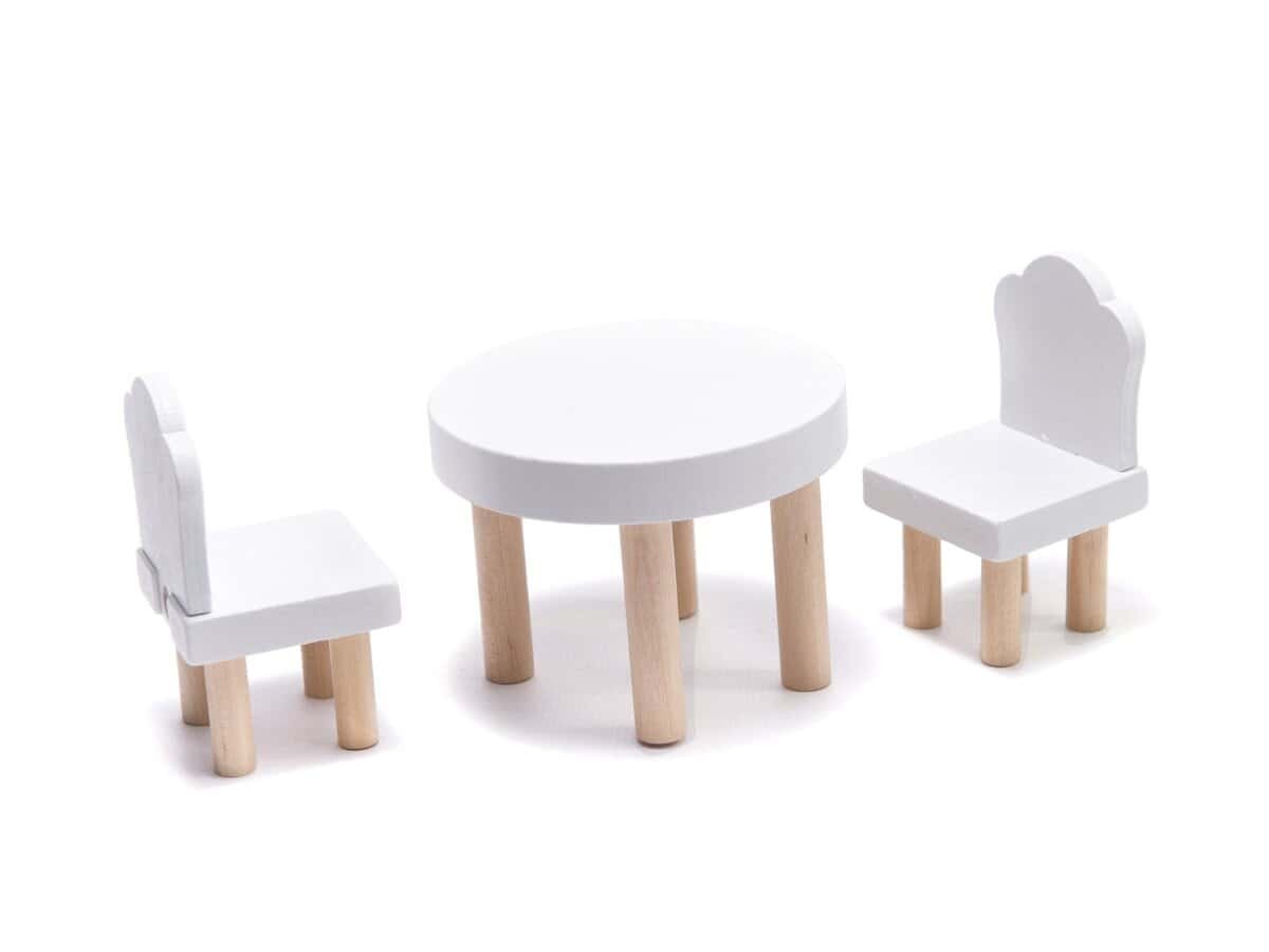 Set de mobilă pentru papusi, masă și scaune din lemn, jucării pentru copii mici, mobilier pentru joacă, decor pentru camera copilului.